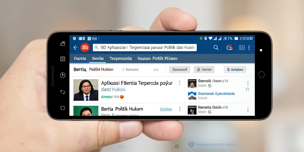 Antarmuka aplikasi 8ID yang menampilkan berita politik dan hukum.