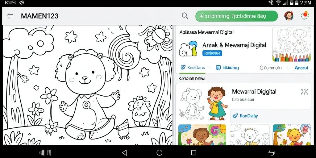 Screenshot antarmuka MAMEN123 menampilkan berbagai pilihan gambar mewarnai.